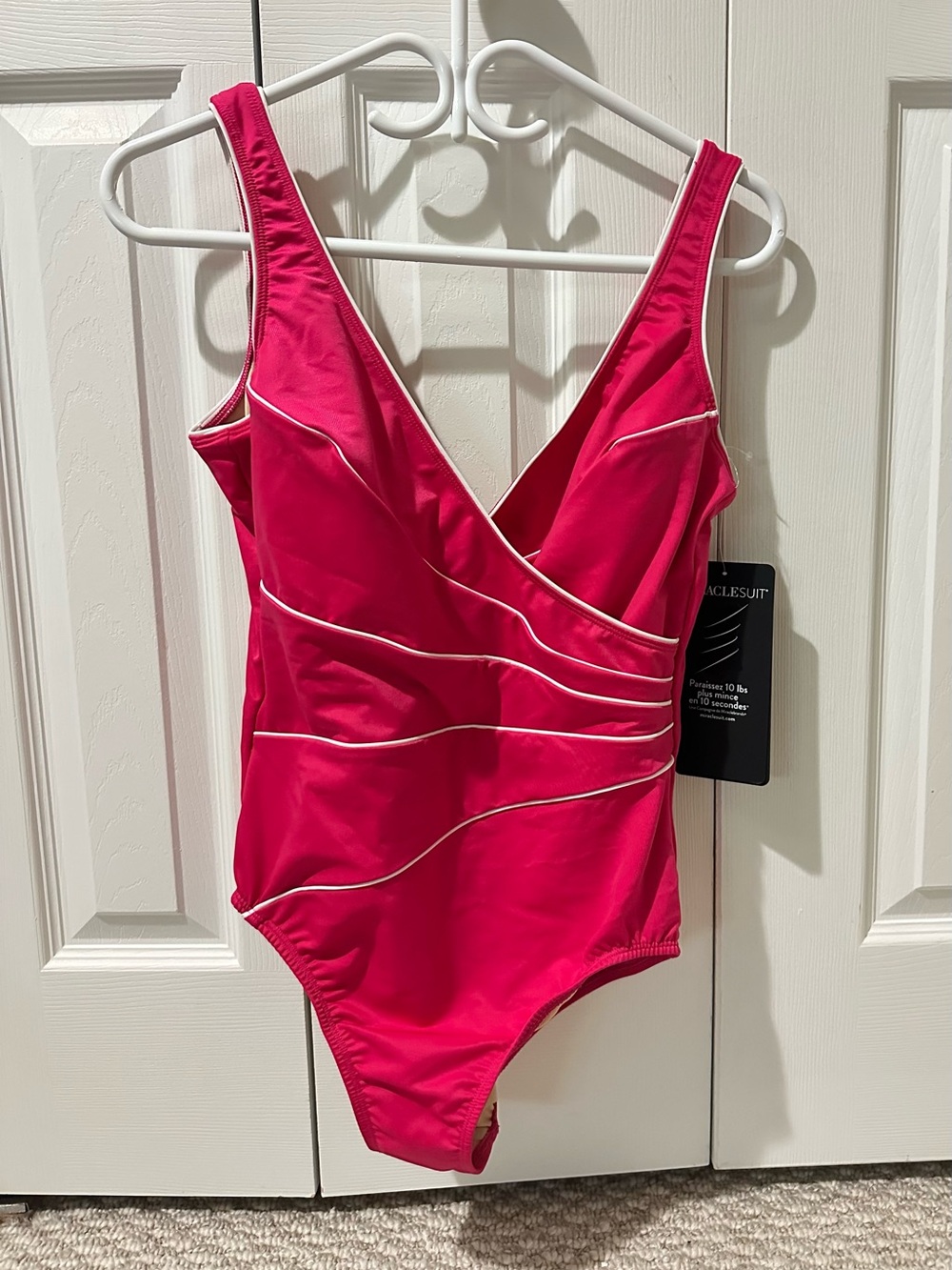 Miraclesuit Hot Pink One-Piece Swimsuit with White Contrast Piping